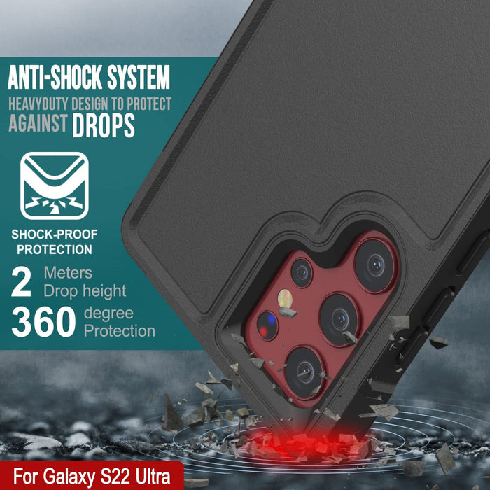 PunkCase Galaxy S22 Ultra Case, [Spartan 2.0 Series] Clear Rugged Heavy Duty Cover [Black] 