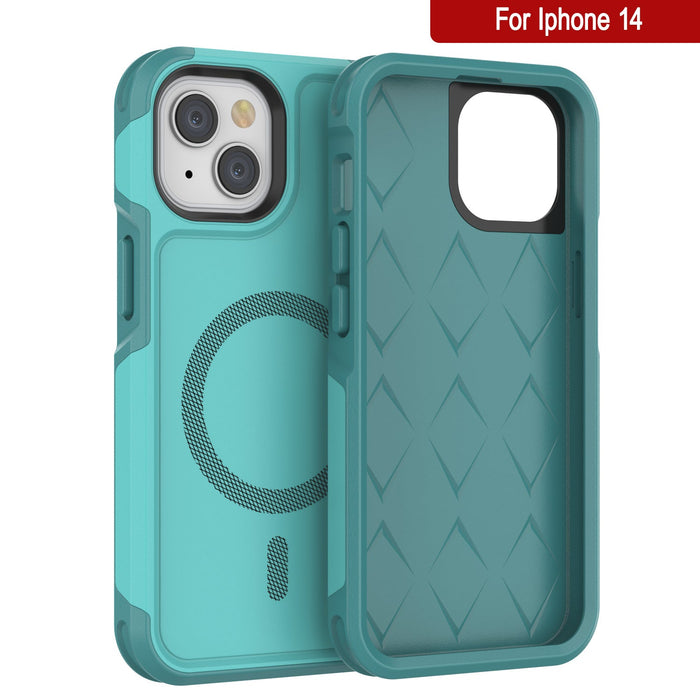 PunkCase iPhone 14 Case, [Spartan 2.0 Series] Clear Rugged Heavy Duty Cover W/Built in Screen Protector [Blue] 