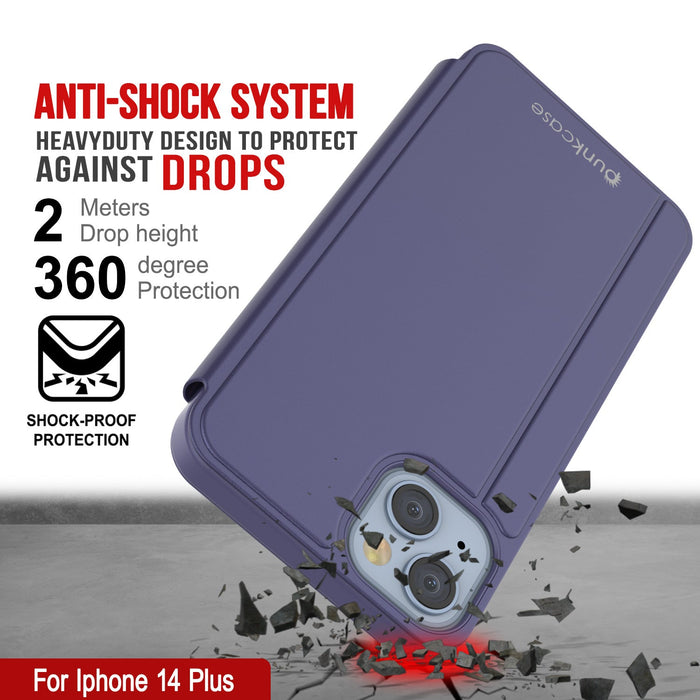 Punkcase iPhone 14 Plus Reflector Case Protective Flip Cover [Purple]