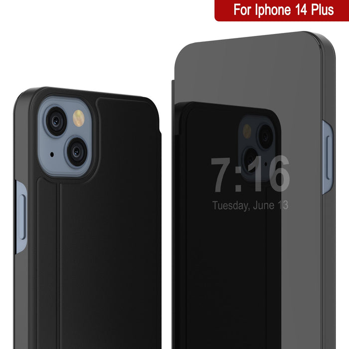 Punkcase iPhone 14 Plus Reflector Case Protective Flip Cover [Black]