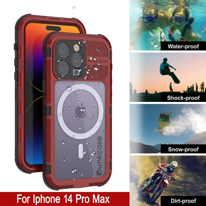 iPhone 14 Pro Max Metal Extreme 2.0 Series Aluminum Waterproof Case IP68 W/Buillt in Screen Protector [Red-Black]