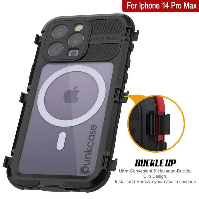 iPhone 14 Pro Max Metal Extreme 2.0 Series Aluminum Waterproof Case IP68 W/Buillt in Screen Protector [Black]