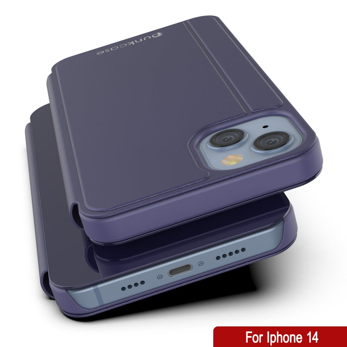 Punkcase iPhone 14 Reflector Case Protective Flip Cover [Purple]