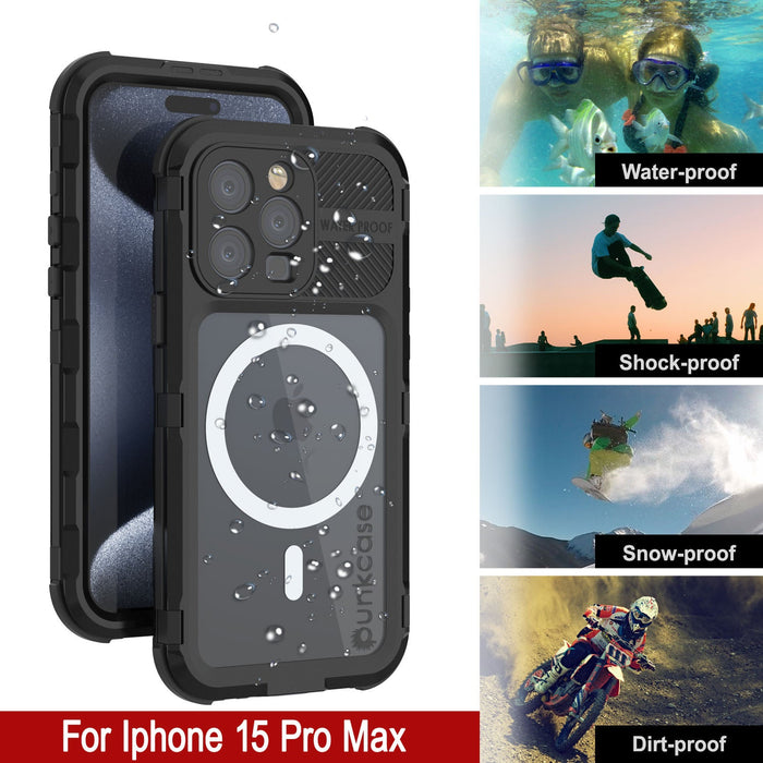 iPhone 15 Pro Max Metal Extreme 2.0 Series Aluminum Waterproof Case IP68 W/Buillt in Screen Protector [Black]