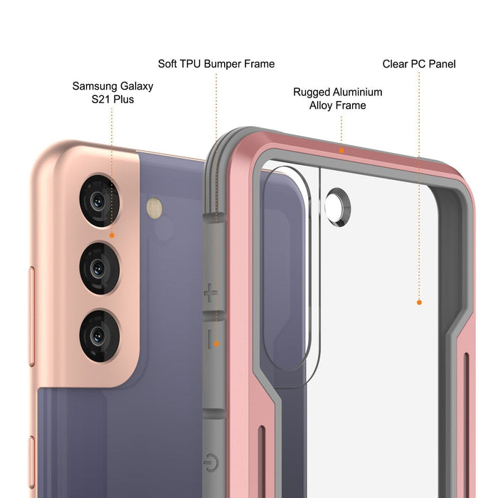 Punkcase S21+ Plus ravenger Case Protective Military Grade Multilayer Cover [Rose-Gold] (Color in image: Grey-Black)