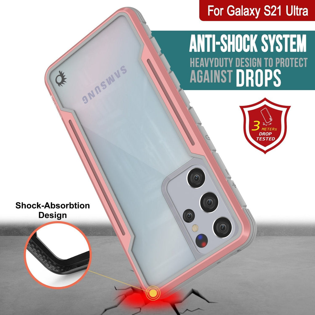 Punkcase S21 Ultra ravenger Case Protective Military Grade Multilayer Cover [Rose-Gold] (Color in image: Red)