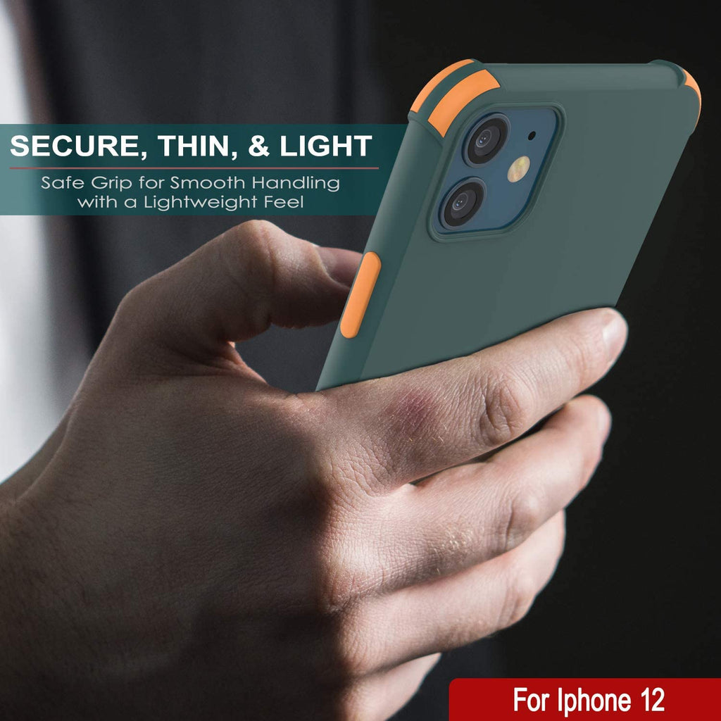Punkcase Protective & Lightweight TPU Case [Sunshine Series] for iPhone 12 [Dark Green] (Color in image: Orange)