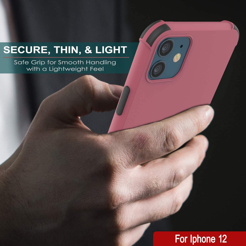 Punkcase Protective & Lightweight TPU Case [Sunshine Series] for iPhone 12 [Rose] (Color in image: Black)