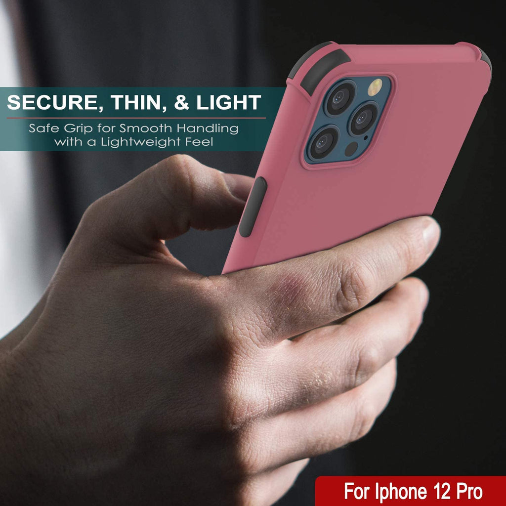 Punkcase Protective & Lightweight TPU Case [Sunshine Series] for iPhone 12 Pro [Rose] (Color in image: Black)