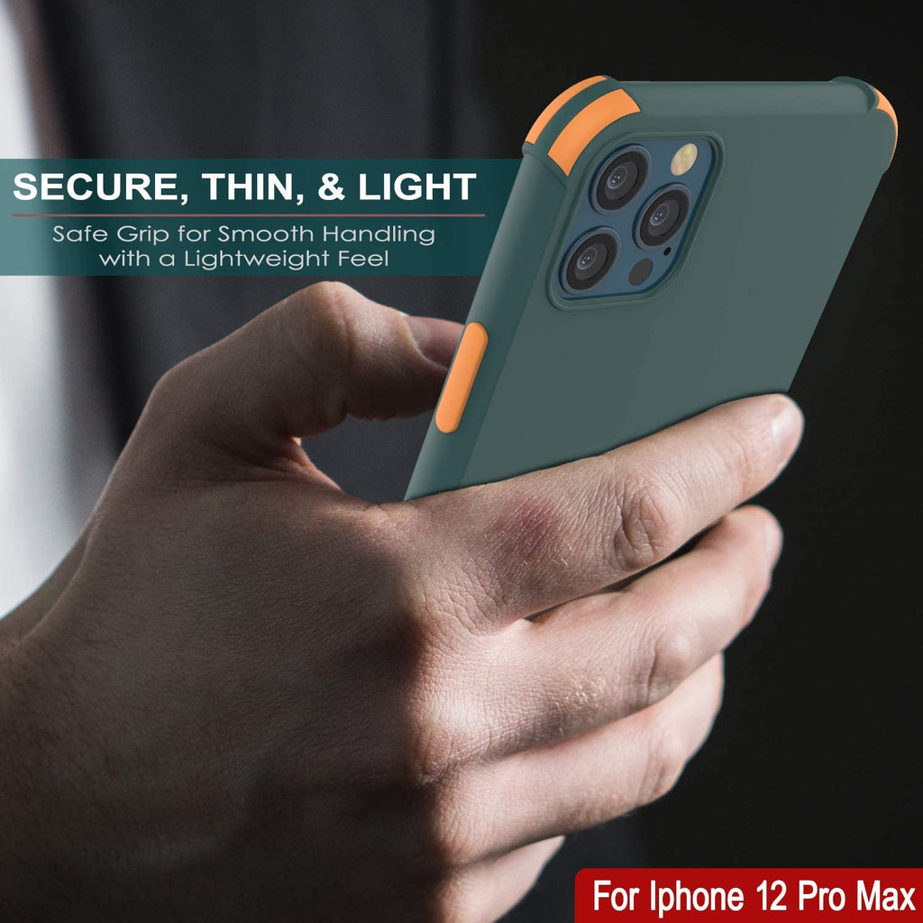 Punkcase Protective & Lightweight TPU Case [Sunshine Series] for iPhone 12 Pro Max [Dark Green] (Color in image: Orange)