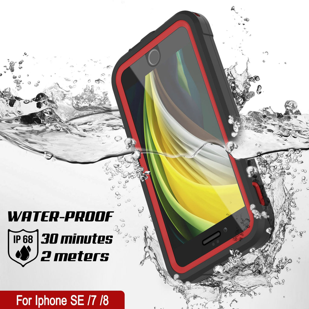 iPhone 7 Waterproof IP68 Case, Punkcase [red]  [Maximus Series] [Slim Fit] [IP68 Certified] [Shockresistant] Clear Armor Cover with Screen Protector | Ultimate Protection (Color in image: white)