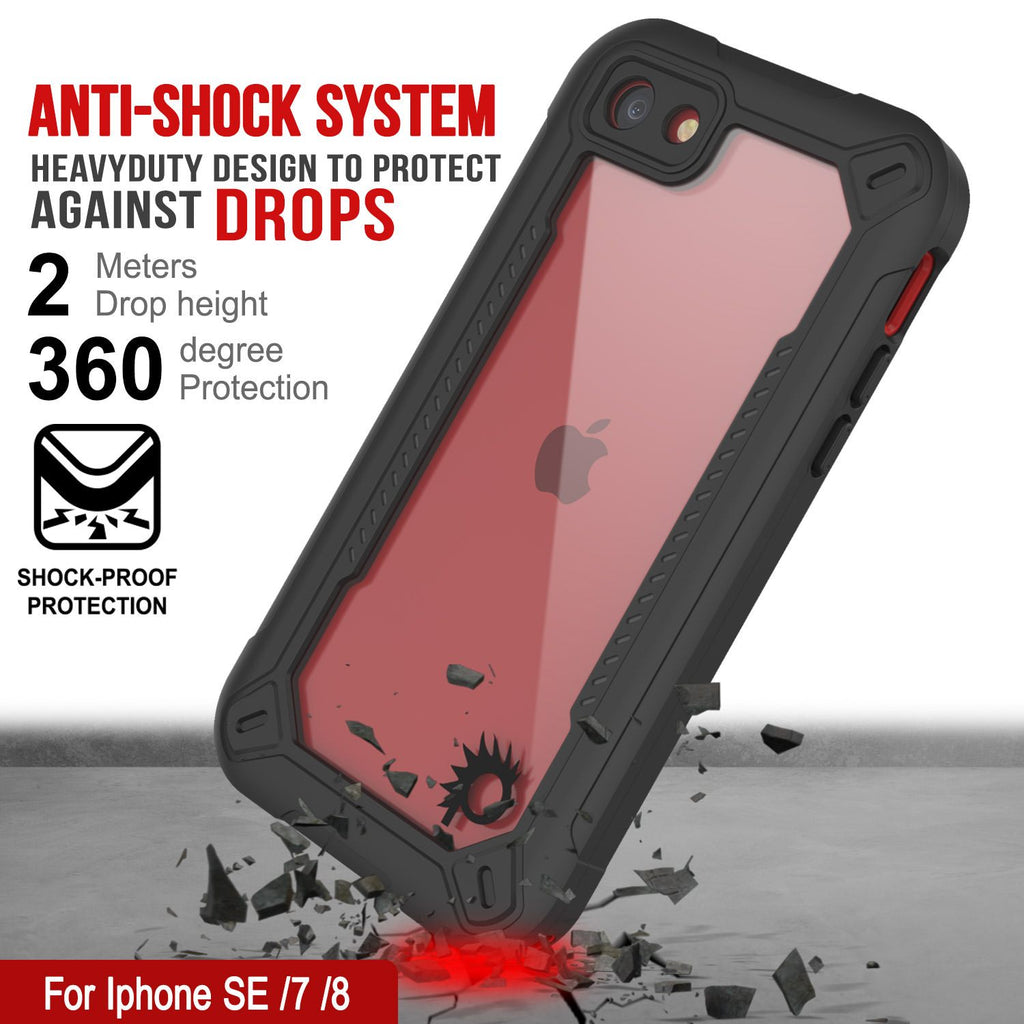 iPhone 7 Waterproof IP68 Case, Punkcase [red]  [Maximus Series] [Slim Fit] [IP68 Certified] [Shockresistant] Clear Armor Cover with Screen Protector | Ultimate Protection (Color in image: black)