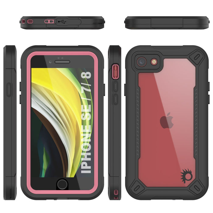iPhone 7 Waterproof IP68 Case, Punkcase [pink]  [Maximus Series] [Slim Fit] [IP68 Certified] [Shockresistant] Clear Armor Cover with Screen Protector | Ultimate Protection 