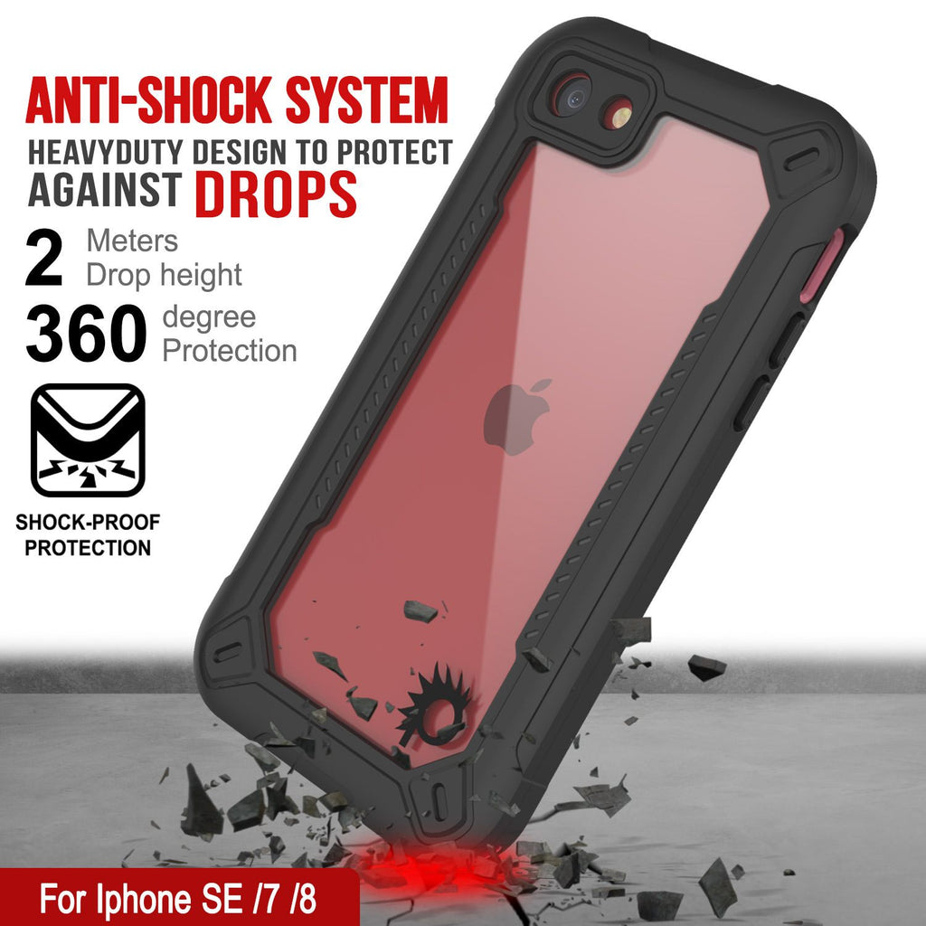 iPhone 7 Waterproof IP68 Case, Punkcase [pink]  [Maximus Series] [Slim Fit] [IP68 Certified] [Shockresistant] Clear Armor Cover with Screen Protector | Ultimate Protection (Color in image: red)