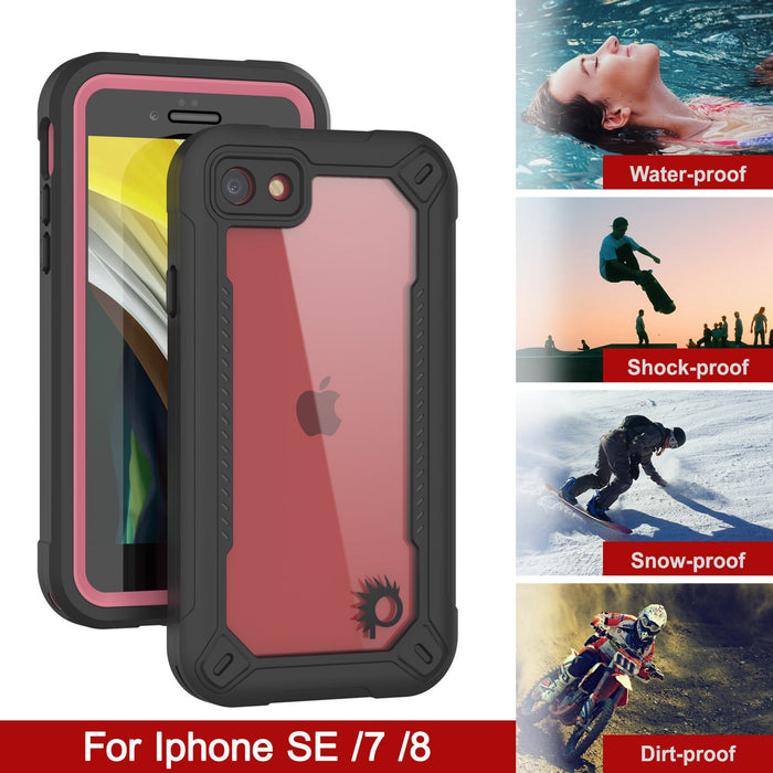 iPhone 7 Waterproof IP68 Case, Punkcase [pink]  [Maximus Series] [Slim Fit] [IP68 Certified] [Shockresistant] Clear Armor Cover with Screen Protector | Ultimate Protection (Color in image: black)