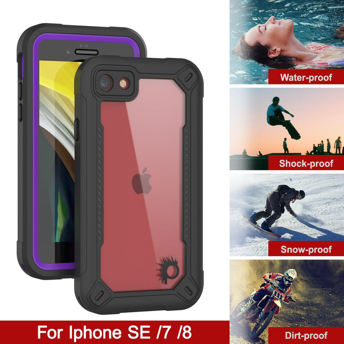 iPhone 7 Waterproof IP68 Case, Punkcase [Purple]  [Maximus Series] [Slim Fit] [IP68 Certified] [Shockresistant] Clear Armor Cover with Screen Protector | Ultimate Protection (Color in image: red)