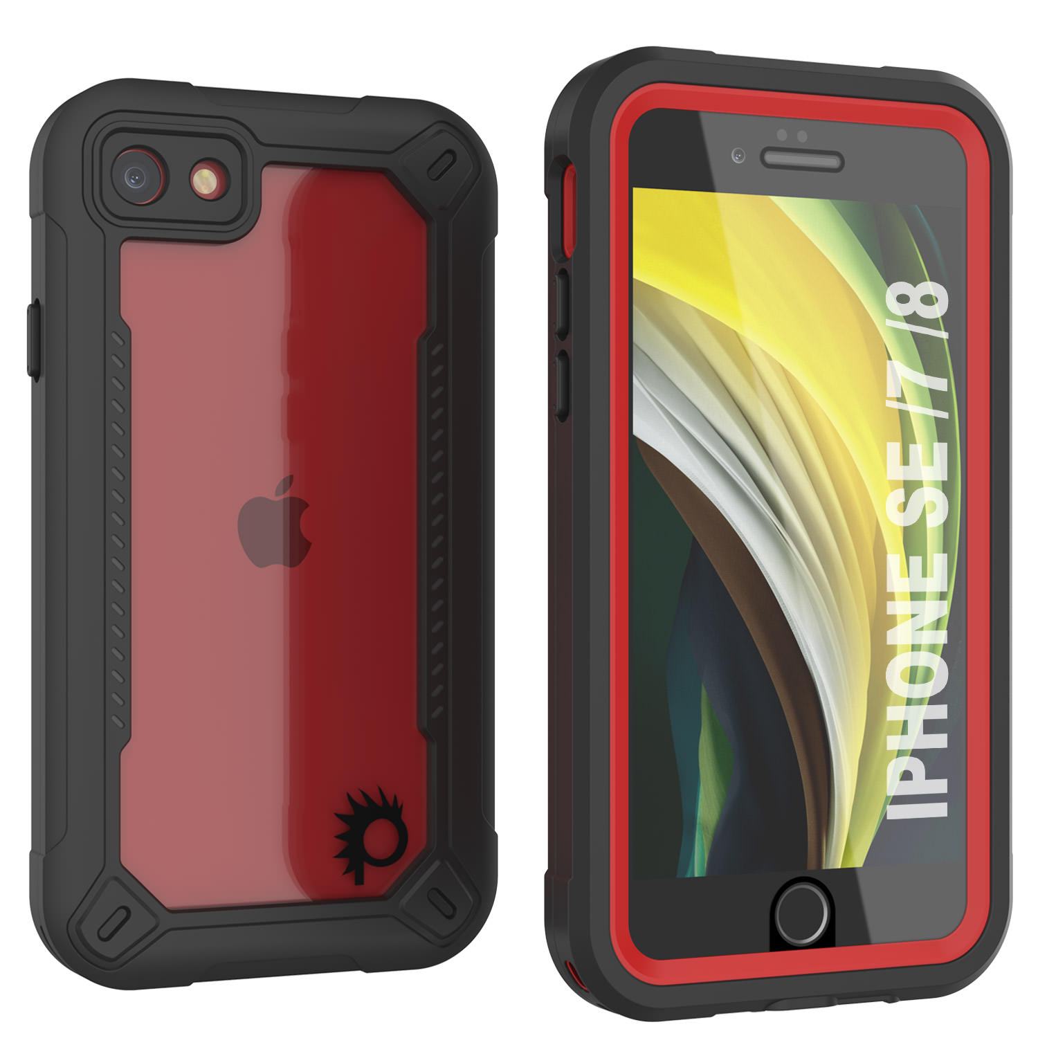 iPhone 7 Waterproof IP68 Case, Punkcase [red]  [Maximus Series] [Slim Fit] [IP68 Certified] [Shockresistant] Clear Armor Cover with Screen Protector | Ultimate Protection (Color in image: red)