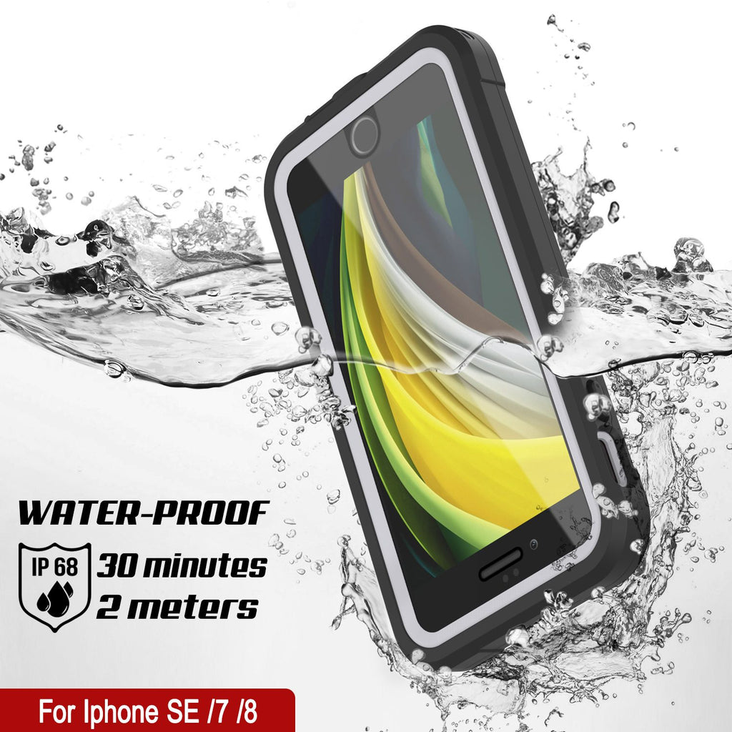 iPhone 8 Waterproof IP68 Case, Punkcase [white]  [Maximus Series] [Slim Fit] [IP68 Certified] [Shockresistant] Clear Armor Cover with Screen Protector | Ultimate Protection (Color in image: black)