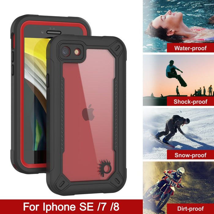 iPhone 8 Waterproof IP68 Case, Punkcase [red]  [Maximus Series] [Slim Fit] [IP68 Certified] [Shockresistant] Clear Armor Cover with Screen Protector | Ultimate Protection (Color in image: pink)