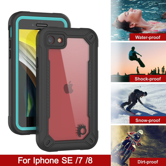 iPhone 8 Waterproof IP68 Case, Punkcase [teal]  [Maximus Series] [Slim Fit] [IP68 Certified] [Shockresistant] Clear Armor Cover with Screen Protector | Ultimate Protection (Color in image: pink)