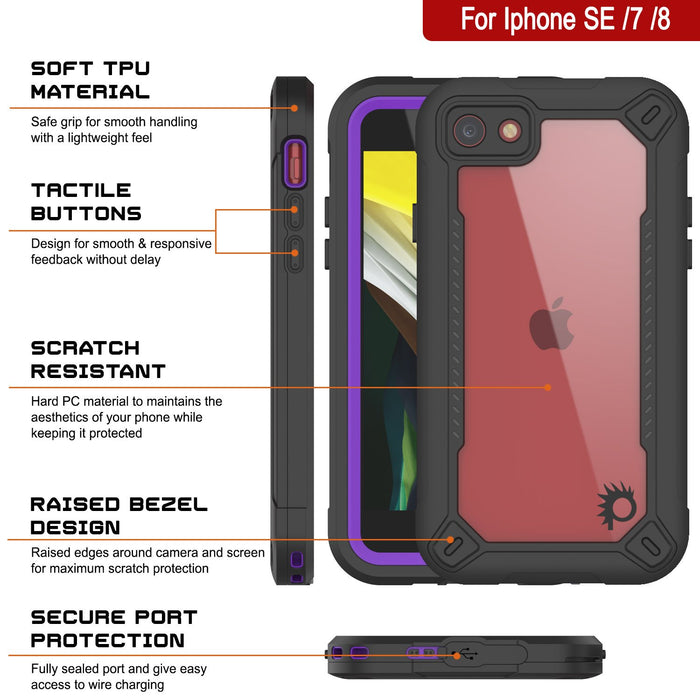 iPhone 8 Waterproof IP68 Case, Punkcase [Purple]  [Maximus Series] [Slim Fit] [IP68 Certified] [Shockresistant] Clear Armor Cover with Screen Protector | Ultimate Protection (Color in image: blue)