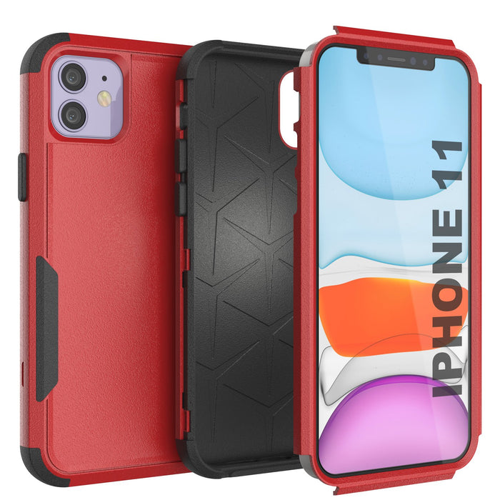 Punkcase for iPhone 11 Belt Clip Multilayer Holster Case [Patron Series] [Red-Black] 