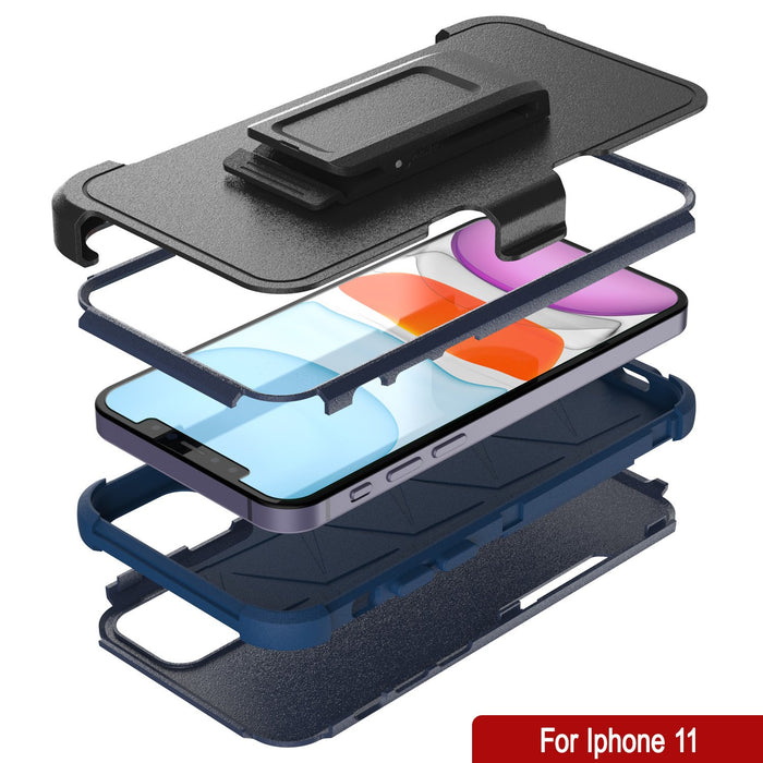Punkcase for iPhone 11 Belt Clip Multilayer Holster Case [Patron Series] [Navy] 