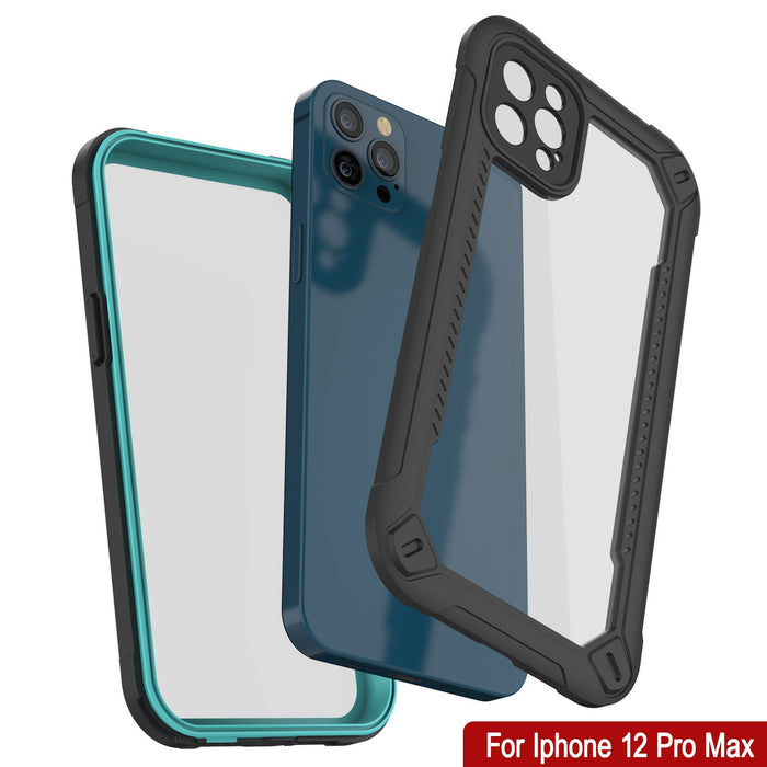 iPhone 12 Pro Max Waterproof IP68 Case, Punkcase [teal]  [Maximus Series] [Slim Fit] [IP68 Certified] [Shockresistant] Clear Armor Cover with Screen Protector | Ultimate Protection (Color in image: blue)