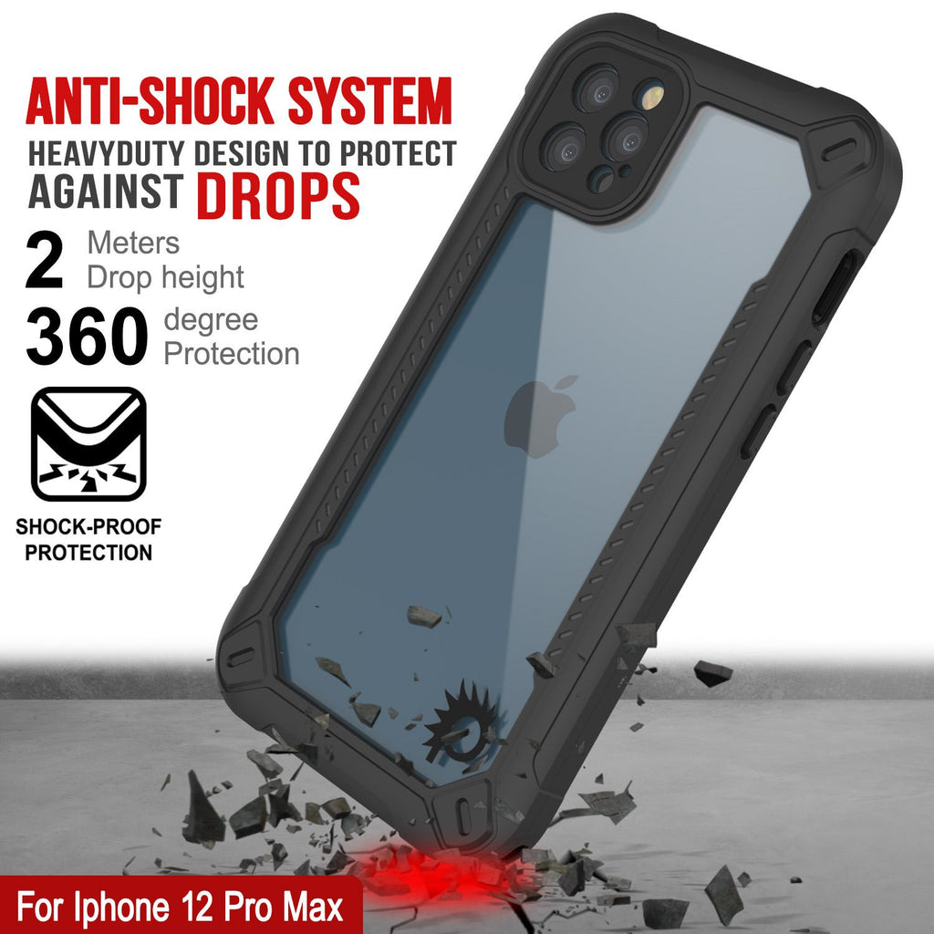 iPhone 12 Pro Max Waterproof IP68 Case, Punkcase [Black]  [Maximus Series] [Slim Fit] [IP68 Certified] [Shockresistant] Clear Armor Cover with Screen Protector | Ultimate Protection (Color in image: white)