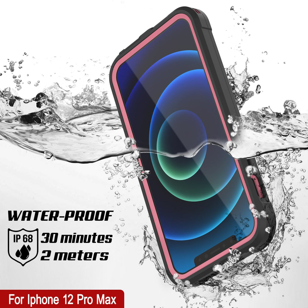 iPhone 12 Pro Max Waterproof IP68 Case, Punkcase [pink]  [Maximus Series] [Slim Fit] [IP68 Certified] [Shockresistant] Clear Armor Cover with Screen Protector | Ultimate Protection (Color in image: red)