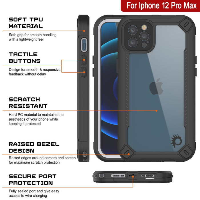 iPhone 12 Pro Max Waterproof IP68 Case, Punkcase [white]  [Maximus Series] [Slim Fit] [IP68 Certified] [Shockresistant] Clear Armor Cover with Screen Protector | Ultimate Protection (Color in image: blue)