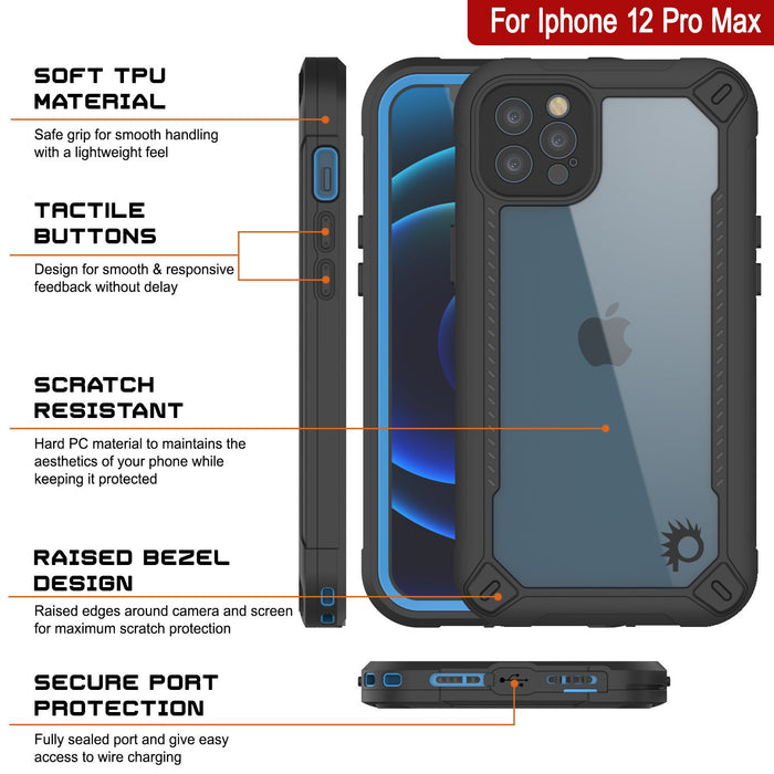 iPhone 12 Pro Max Waterproof IP68 Case, Punkcase [Blue]  [Maximus Series] [Slim Fit] [IP68 Certified] [Shockresistant] Clear Armor Cover with Screen Protector | Ultimate Protection (Color in image: teal)