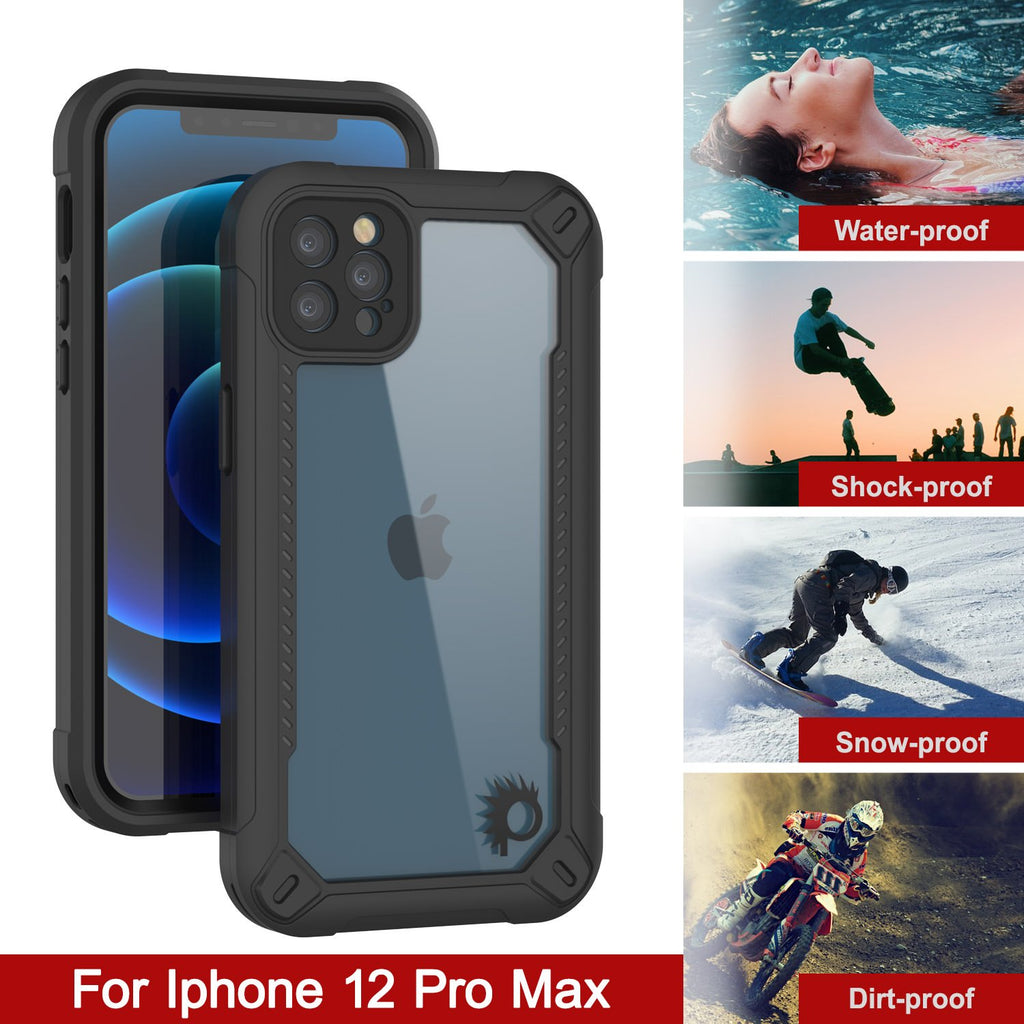 iPhone 12 Pro Max Waterproof IP68 Case, Punkcase [Black]  [Maximus Series] [Slim Fit] [IP68 Certified] [Shockresistant] Clear Armor Cover with Screen Protector | Ultimate Protection 