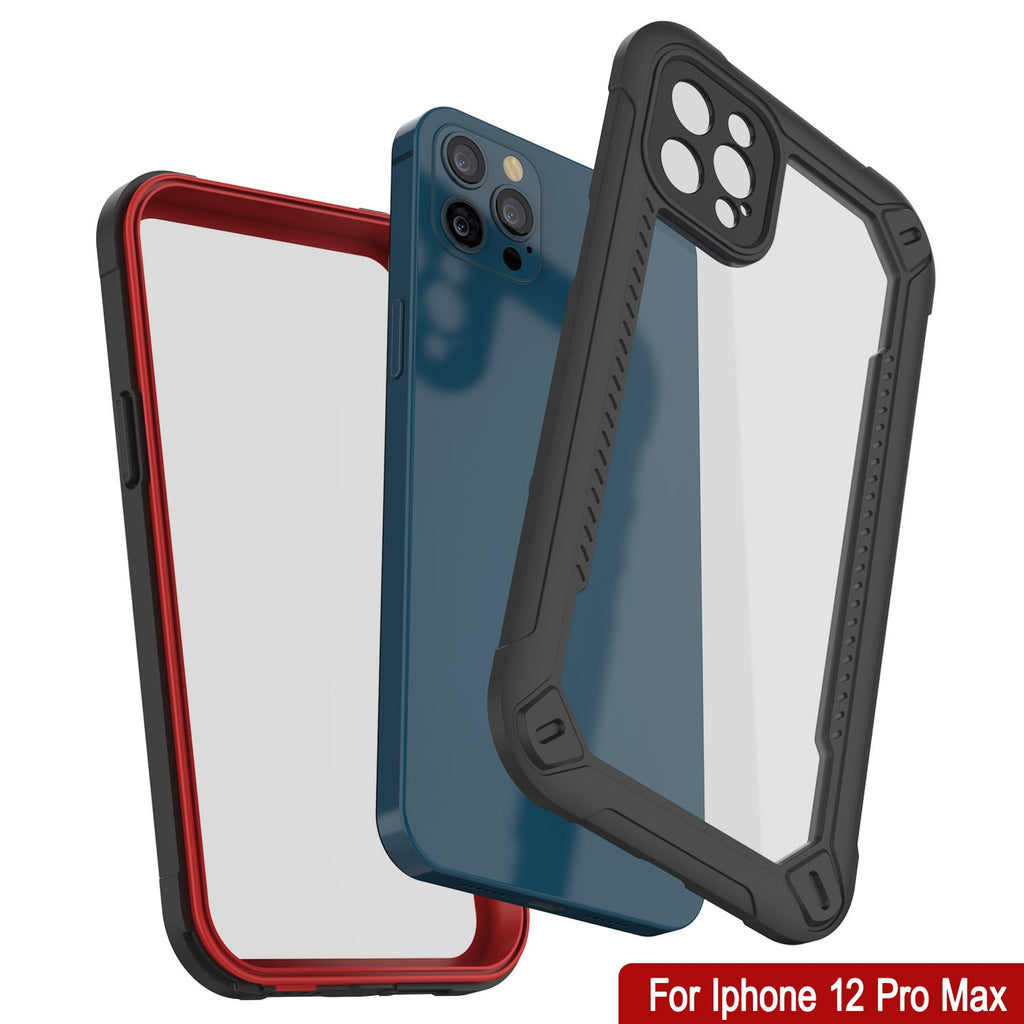 iPhone 12 Pro Max Waterproof IP68 Case, Punkcase [red]  [Maximus Series] [Slim Fit] [IP68 Certified] [Shockresistant] Clear Armor Cover with Screen Protector | Ultimate Protection (Color in image: blue)