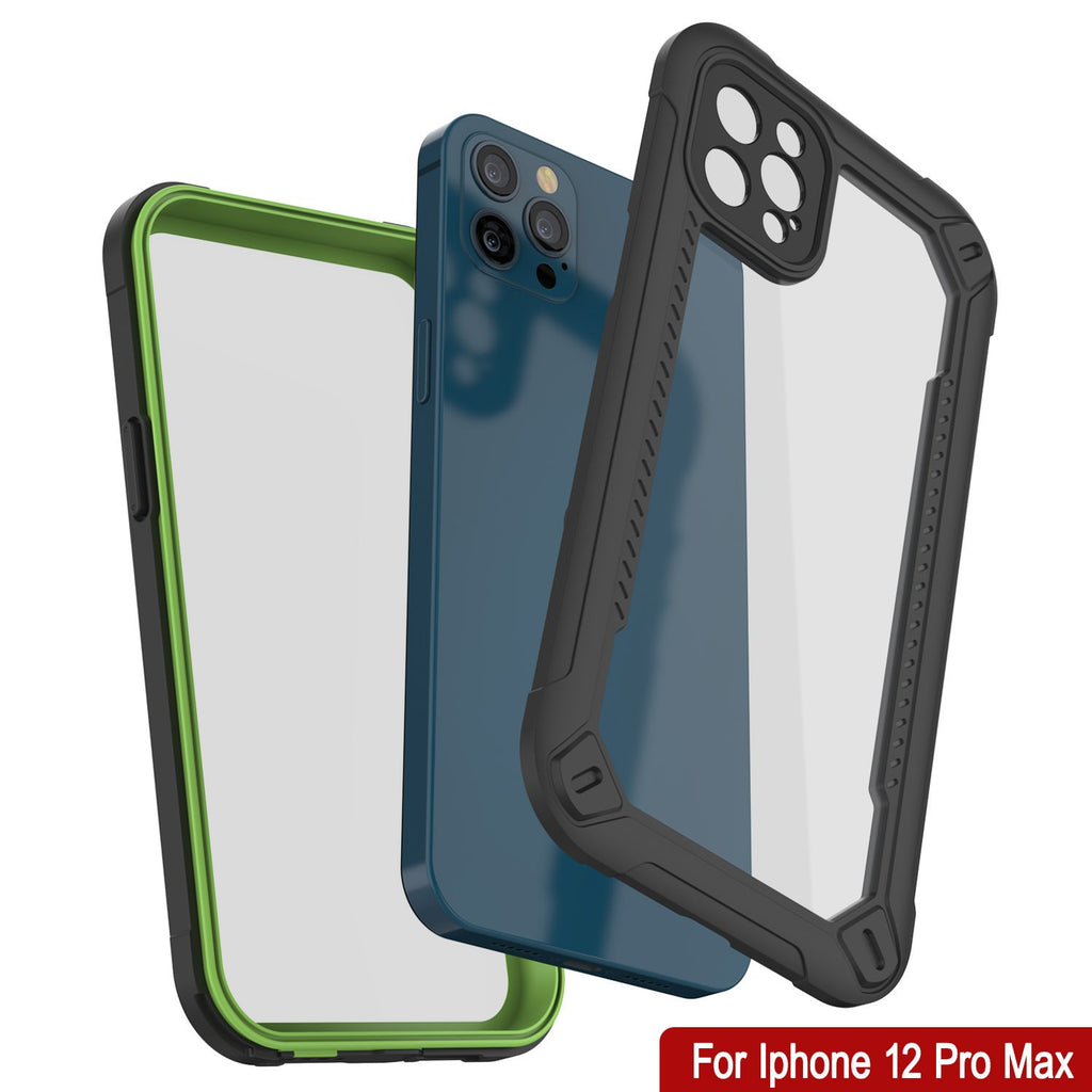 iPhone 12 Pro Max Waterproof IP68 Case, Punkcase [Green]  [Maximus Series] [Slim Fit] [IP68 Certified] [Shockresistant] Clear Armor Cover with Screen Protector | Ultimate Protection (Color in image: black)