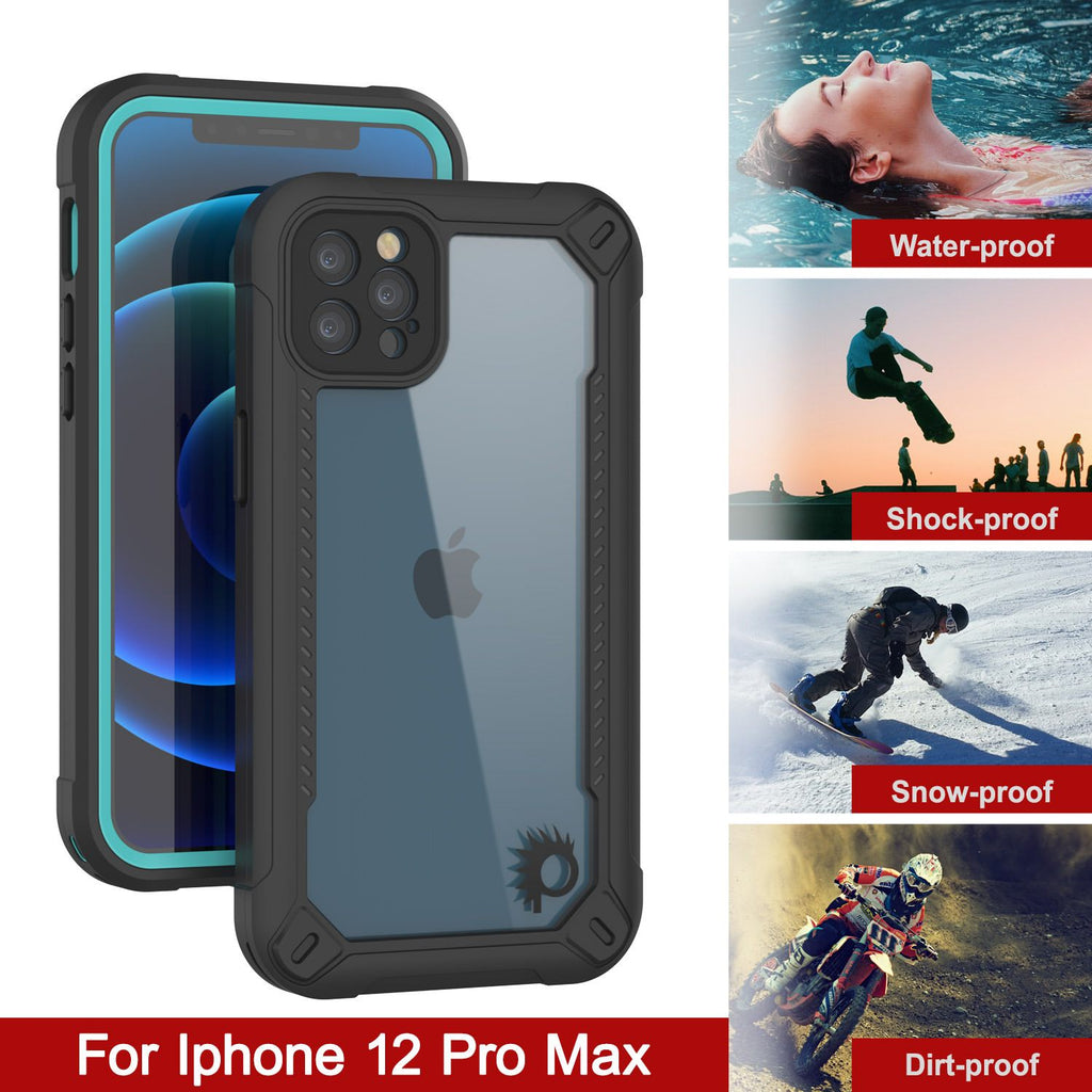 iPhone 12 Pro Max Waterproof IP68 Case, Punkcase [teal]  [Maximus Series] [Slim Fit] [IP68 Certified] [Shockresistant] Clear Armor Cover with Screen Protector | Ultimate Protection 