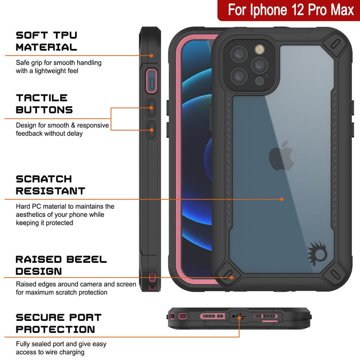 iPhone 12 Pro Max Waterproof IP68 Case, Punkcase [pink]  [Maximus Series] [Slim Fit] [IP68 Certified] [Shockresistant] Clear Armor Cover with Screen Protector | Ultimate Protection (Color in image: green)