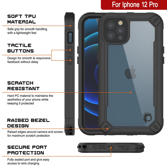 iPhone 12 Pro Waterproof IP68 Case, Punkcase [Black]  [Maximus Series] [Slim Fit] [IP68 Certified] [Shockresistant] Clear Armor Cover with Screen Protector | Ultimate Protection (Color in image: blue)