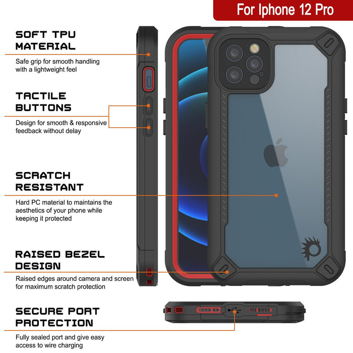 iPhone 12 Pro Waterproof IP68 Case, Punkcase [red]  [Maximus Series] [Slim Fit] [IP68 Certified] [Shockresistant] Clear Armor Cover with Screen Protector | Ultimate Protection (Color in image: green)