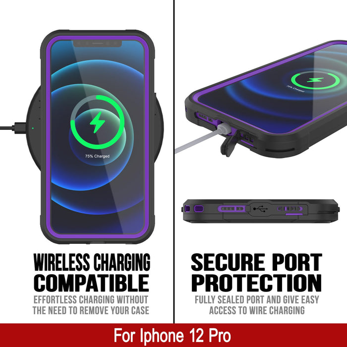 iPhone 12 Pro Waterproof IP68 Case, Punkcase [Purple]  [Maximus Series] [Slim Fit] [IP68 Certified] [Shockresistant] Clear Armor Cover with Screen Protector | Ultimate Protection (Color in image: teal)