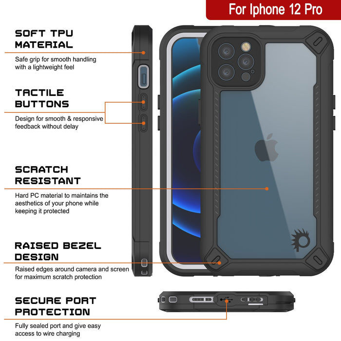 iPhone 12 Pro Waterproof IP68 Case, Punkcase [white]  [Maximus Series] [Slim Fit] [IP68 Certified] [Shockresistant] Clear Armor Cover with Screen Protector | Ultimate Protection (Color in image: blue)