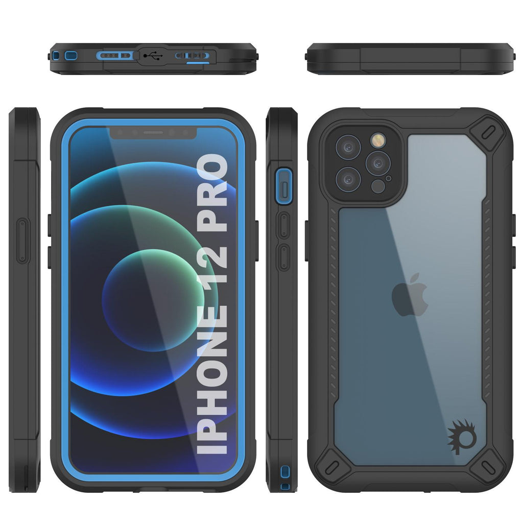 iPhone 12 Pro Waterproof IP68 Case, Punkcase [Blue]  [Maximus Series] [Slim Fit] [IP68 Certified] [Shockresistant] Clear Armor Cover with Screen Protector | Ultimate Protection (Color in image: black)