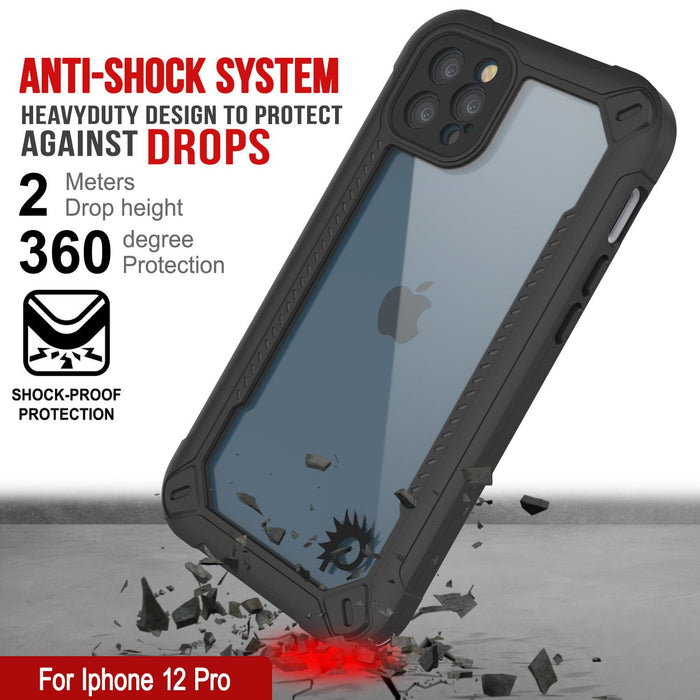 iPhone 12 Pro Waterproof IP68 Case, Punkcase [white]  [Maximus Series] [Slim Fit] [IP68 Certified] [Shockresistant] Clear Armor Cover with Screen Protector | Ultimate Protection (Color in image: black)