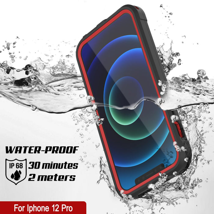 iPhone 12 Pro Waterproof IP68 Case, Punkcase [red]  [Maximus Series] [Slim Fit] [IP68 Certified] [Shockresistant] Clear Armor Cover with Screen Protector | Ultimate Protection (Color in image: black)