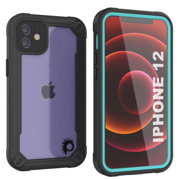 iPhone 12 Waterproof IP68 Case, Punkcase [teal]  [Maximus Series] [Slim Fit] [IP68 Certified] [Shockresistant] Clear Armor Cover with Screen Protector | Ultimate Protection (Color in image: teal)