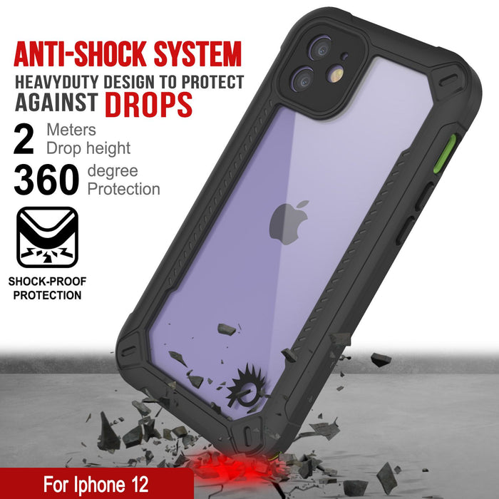 iPhone 12 Waterproof IP68 Case, Punkcase [Green]  [Maximus Series] [Slim Fit] [IP68 Certified] [Shockresistant] Clear Armor Cover with Screen Protector | Ultimate Protection (Color in image: purple)