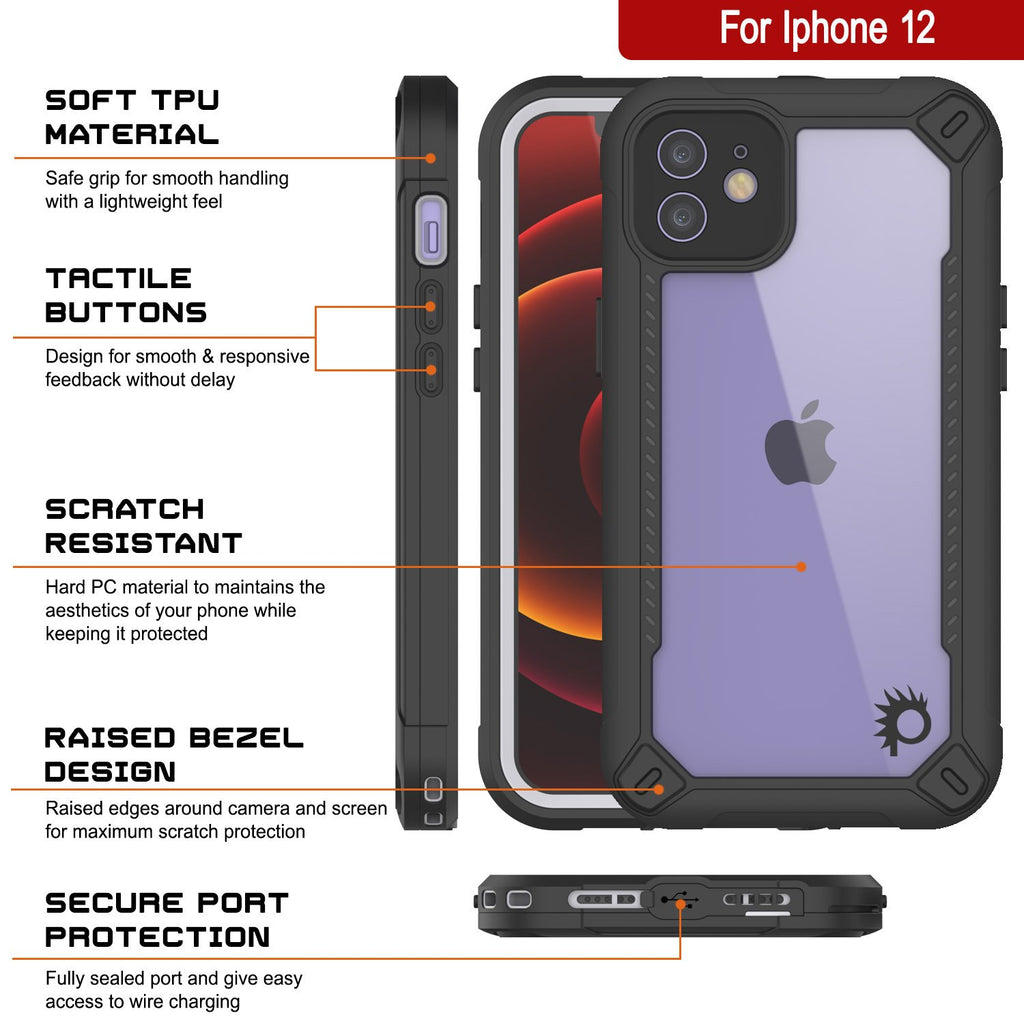 iPhone 12 Waterproof IP68 Case, Punkcase [white]  [Maximus Series] [Slim Fit] [IP68 Certified] [Shockresistant] Clear Armor Cover with Screen Protector | Ultimate Protection (Color in image: blue)