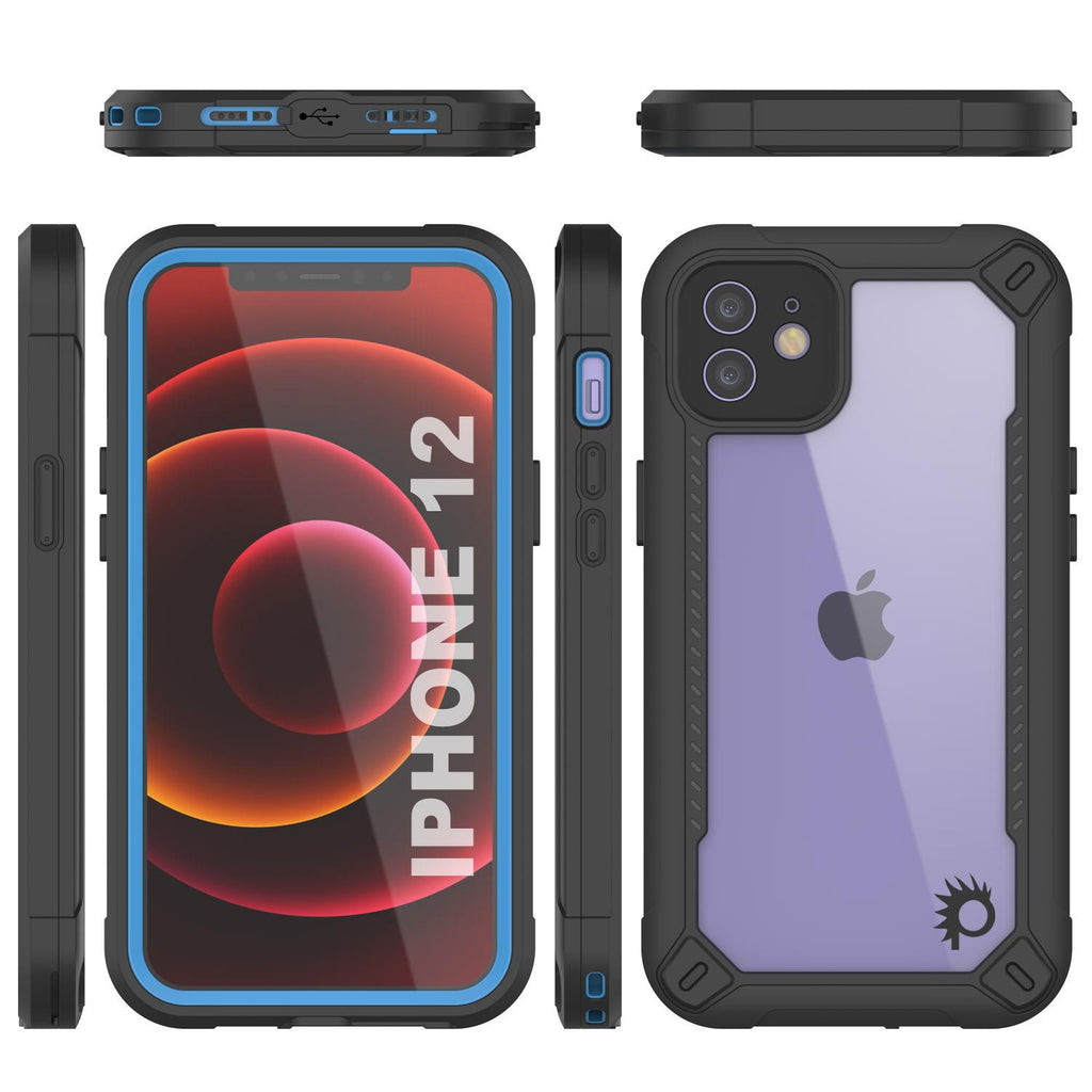 iPhone 12 Waterproof IP68 Case, Punkcase [Blue]  [Maximus Series] [Slim Fit] [IP68 Certified] [Shockresistant] Clear Armor Cover with Screen Protector | Ultimate Protection (Color in image: black)
