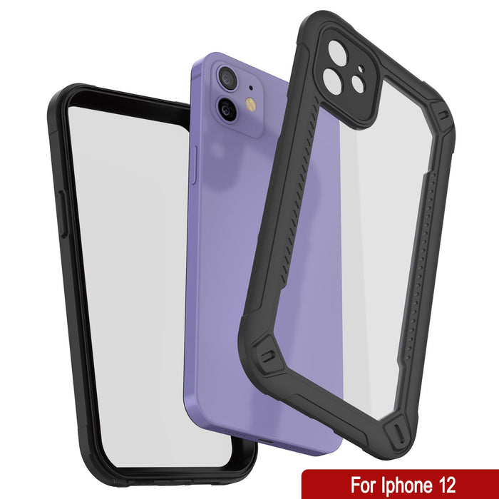 iPhone 12 Waterproof IP68 Case, Punkcase [Black]  [Maximus Series] [Slim Fit] [IP68 Certified] [Shockresistant] Clear Armor Cover with Screen Protector | Ultimate Protection (Color in image: purple)