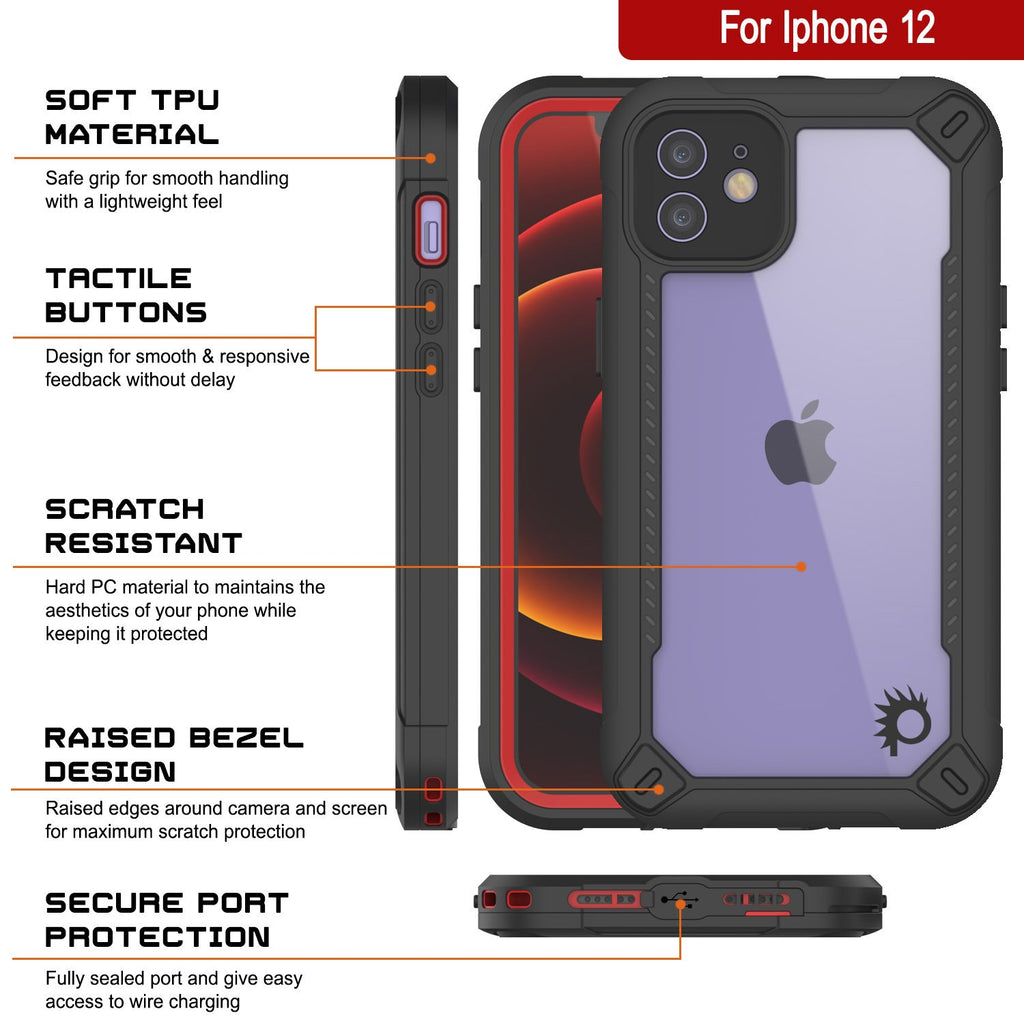 iPhone 12 Waterproof IP68 Case, Punkcase [red]  [Maximus Series] [Slim Fit] [IP68 Certified] [Shockresistant] Clear Armor Cover with Screen Protector | Ultimate Protection (Color in image: green)